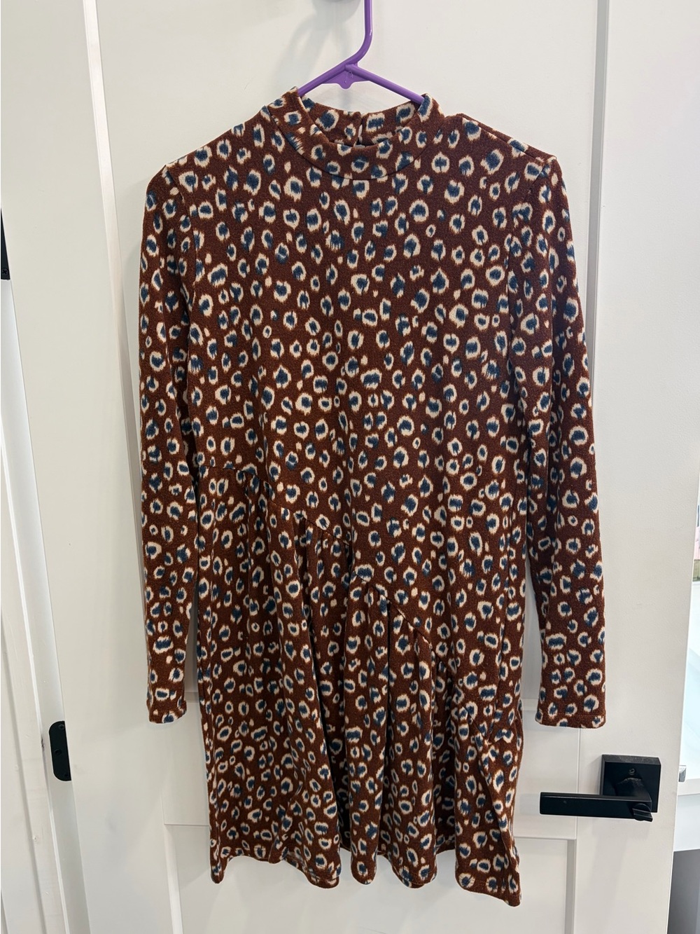 mts Brown Leopard-Print Knit Top with Blue and Cream Spots